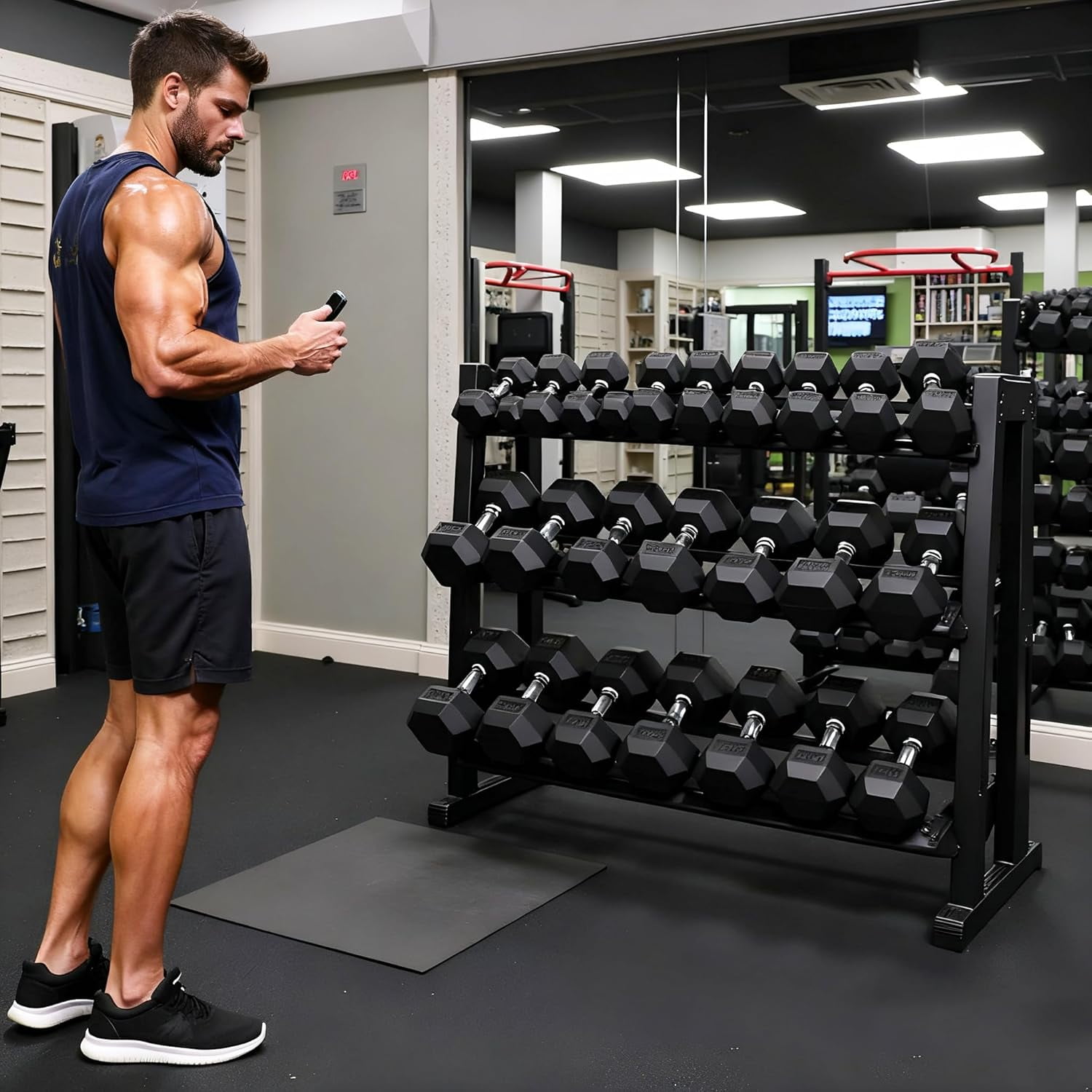 550 LBS Rubber Hex Dumbbell Set with Storage Rack, Anti-Roll Nonslip Free Weight Set for Home Gym Equipment, Strength Training & Fitness Exercise, Durable Dumbbells for Men Women