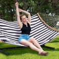 thumbnail image 2 of SUNCREAT Hammocks Extra Large Hammock with Stand Included, Double Hammock with Curved Spreader Bar, Black Stripes, 2 of 8