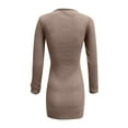 thumbnail image 5 of Aoochasliy Fall Dresses for Women Fall Fashion Casual Pure Color Zipper Slim Long Sleeve Knitted Hip Dress, 5 of 5