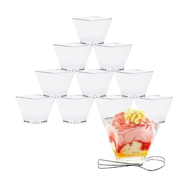 Dessert Cups 50pcs Plastic Dessert Cups + 50pcs Spoons Dessert Cups 2oz/60ml Reusable Plastic Desse