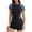 Grey, variant on uvwlwu Women Half Zip Color Block Rash Guard Two Piece Swimsuit with Shorts,S
