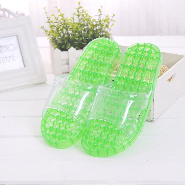 Zapatillas de baño de verano para mujer, zapatillas de baño antideslizantes de cristal para el hogar, zapatillas de masaje de PVC de plástico con fugas para hombre