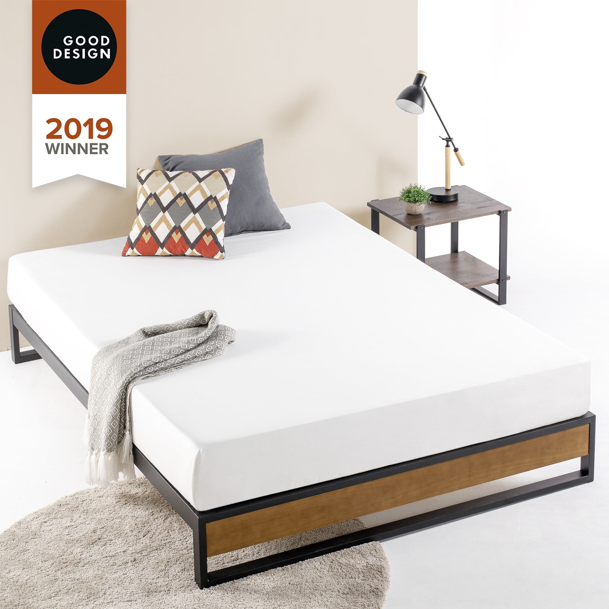 Zinus Good Design Winner Suzanne 10, Priage By Zinus Antique Espresso Solid Wood Platform Bed With Headboard