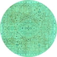 thumbnail image 1 of Ahgly Company Machine Washable Indoor Round Abstract Turquoise Blue Modern Area Rugs, 4' Round, 1 of 4