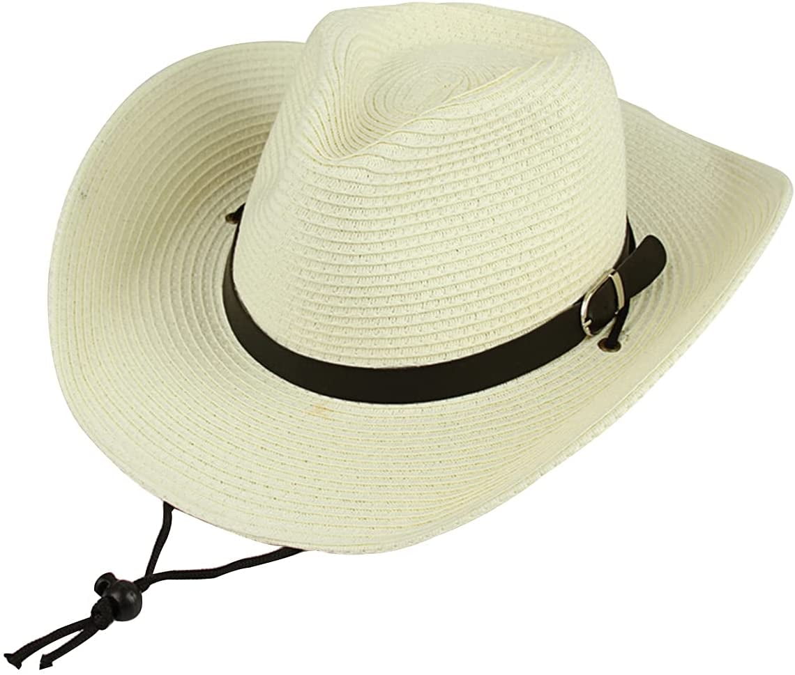 Classic Western Style Cowboy Straw Hat Summer Wide Brim Straw Beach Sun Hat 