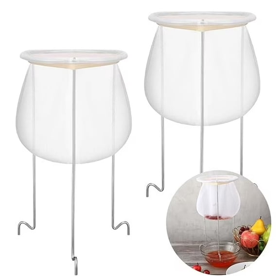 2 Pack White & Silver Strainer Stand,Strainer Stand with Reusable Filter Bag,Straining Stainless Steel Sieve Stand for Different Size Pans and Bowls, for Straining Juice Yogurt Cheese Broth Nut Milk
