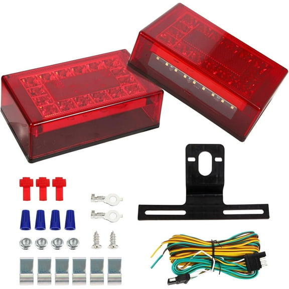 ZHIBO 6" Rectangular LED Trailer Light Kit, Submersible, Stop/Turn/Tail, 25ft Harness, 12V