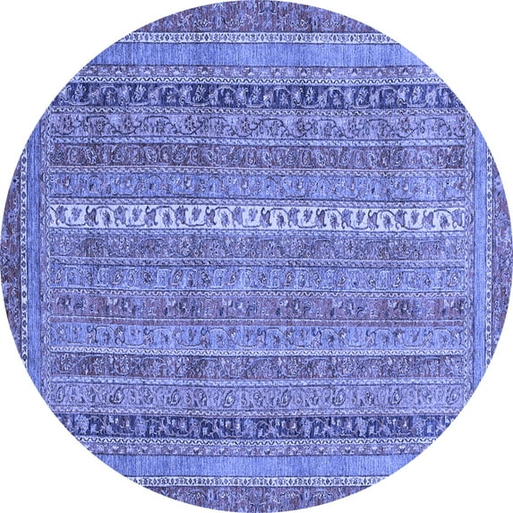 Ahgly Company Indoor Round Abstract Blue Modern Area Rugs, 3' Round