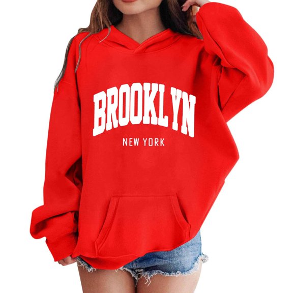 FUZHIQ Oversized Hoodies for Girls Retro City Letter Print Long Sleeve Trendy Casual Y2K Sweatshirt Tops,8-10 Years