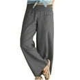 thumbnail image 1 of Women Wide Leg Pants Elastic Waisted Casual Linen Pants with Pockets Loose, 1 of 7
