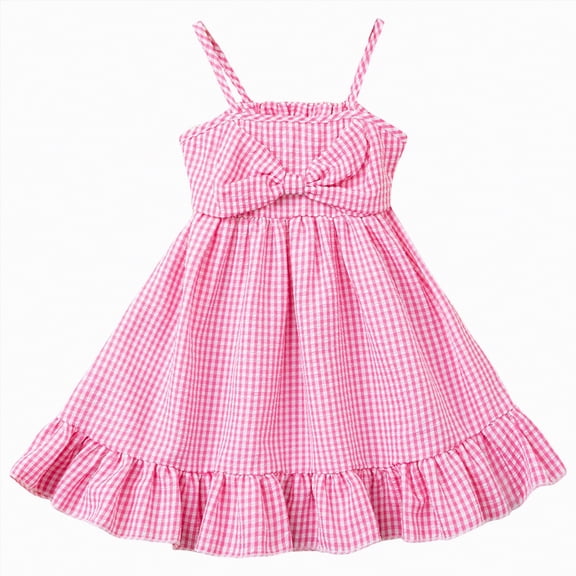 Linfrsh Dress Kids Girl's Floral Ruched Spaghetti Strap Sundress Mesh A Line Flowy Mini Dress(Hot Pink,5-6 Years)
