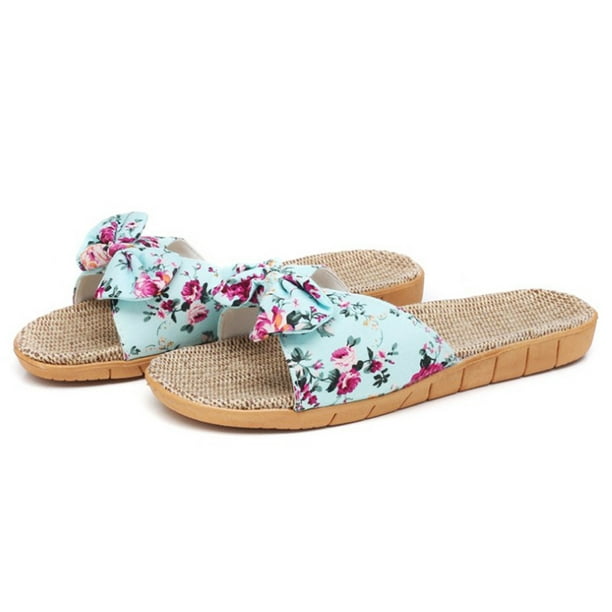 Beach Slippers Women Slippers Home Shoes Big Flowers Bow-Knot Flat Sandals  Female Lightweight Flax Slippers Slides (Color : Blue, Shoe Size : 8  (39-40)) : : Clothing, Shoes & Accessories