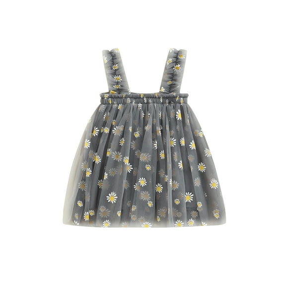 Bagilaanoe Toddler Baby Girl Summer Dress Sling Sleeveless Daisy Print A-line Tulle Princess Dresses 6M 12M 2T 3T 4T 5T Kids Casual Swing Sundress