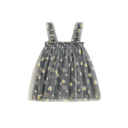 

Canrulo Toddler Baby Girls Floral Sundress Daisy Print Sling Tulle Tutu Dresses Princess Party Casual Outfits Gray 6-12 Months