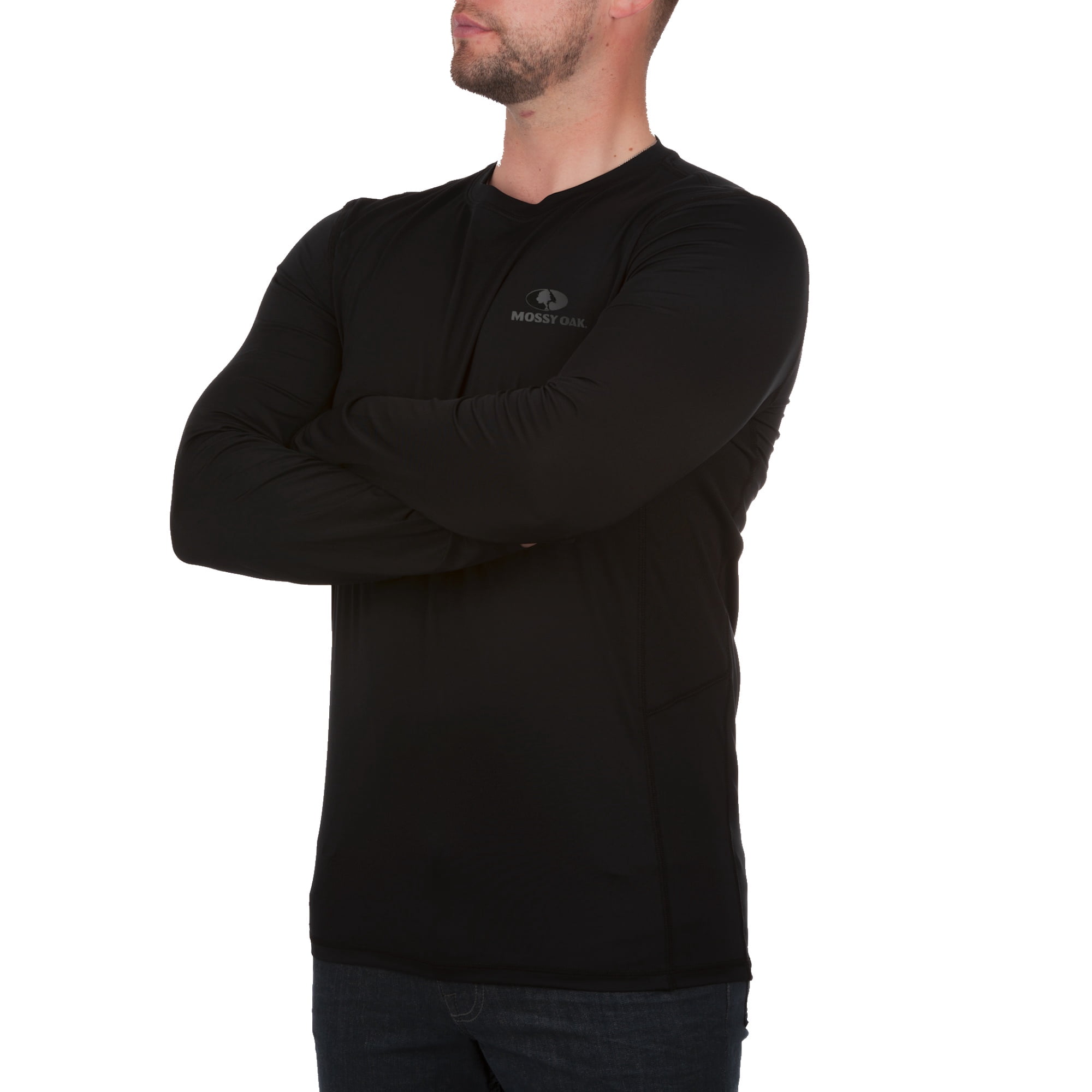 Mossy Oak Men's Scout Black Long Sleeve Performance Tee Shirt, Up to 3XL