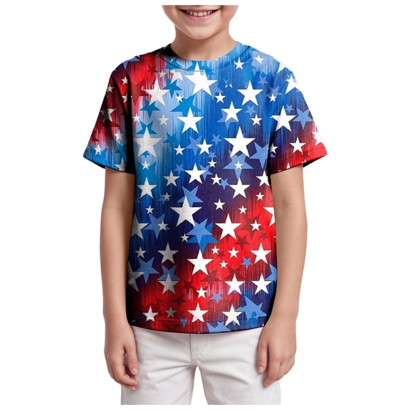 YDFCWXW Kids American USA Flag Patriotic T Shirts 4th of July Summer T-Shirt for Boys Girls Short Sleeve 4-15 Years (Blue, 10-11 Years)