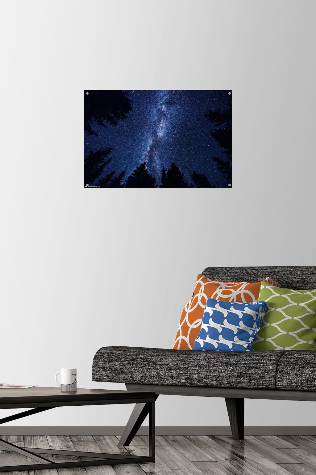 Milky Way At Night Wall Poster with Push Pins, 14.725" x 22.375"
