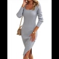 thumbnail image 3 of Vestido de Verano 2025 para Mujer, Ajustado, de Corta, Acanalado, con Abertura Lateral, de Punto y Cuello Cuadrado. Gris S, 3 of 9