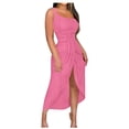 thumbnail image 2 of Eyelet Dresses for Women 2025 One Shoulder Twist Front Split Midi Dress Fashion Summer Bodycon Sexy Dress (2XL, Hot Pink), 2 of 5