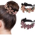thumbnail image 1 of HAHDAXIA 2 Pcs Porte-Queue de Cheval Fleur en Strass Torsadé Gaine Chignon Femmes Pinces à Cheveux Griffe, Rouge Vin+multicolore, 1 of 6
