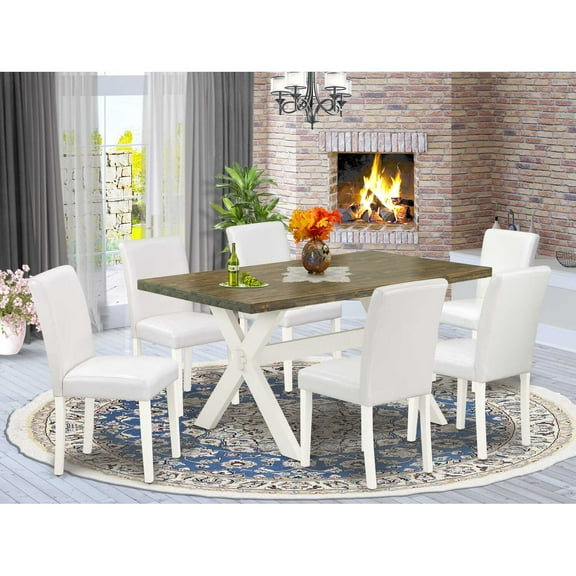 East West Furniture X-Style 7-piece Wood Dining Set in White/Distressed Jacobean