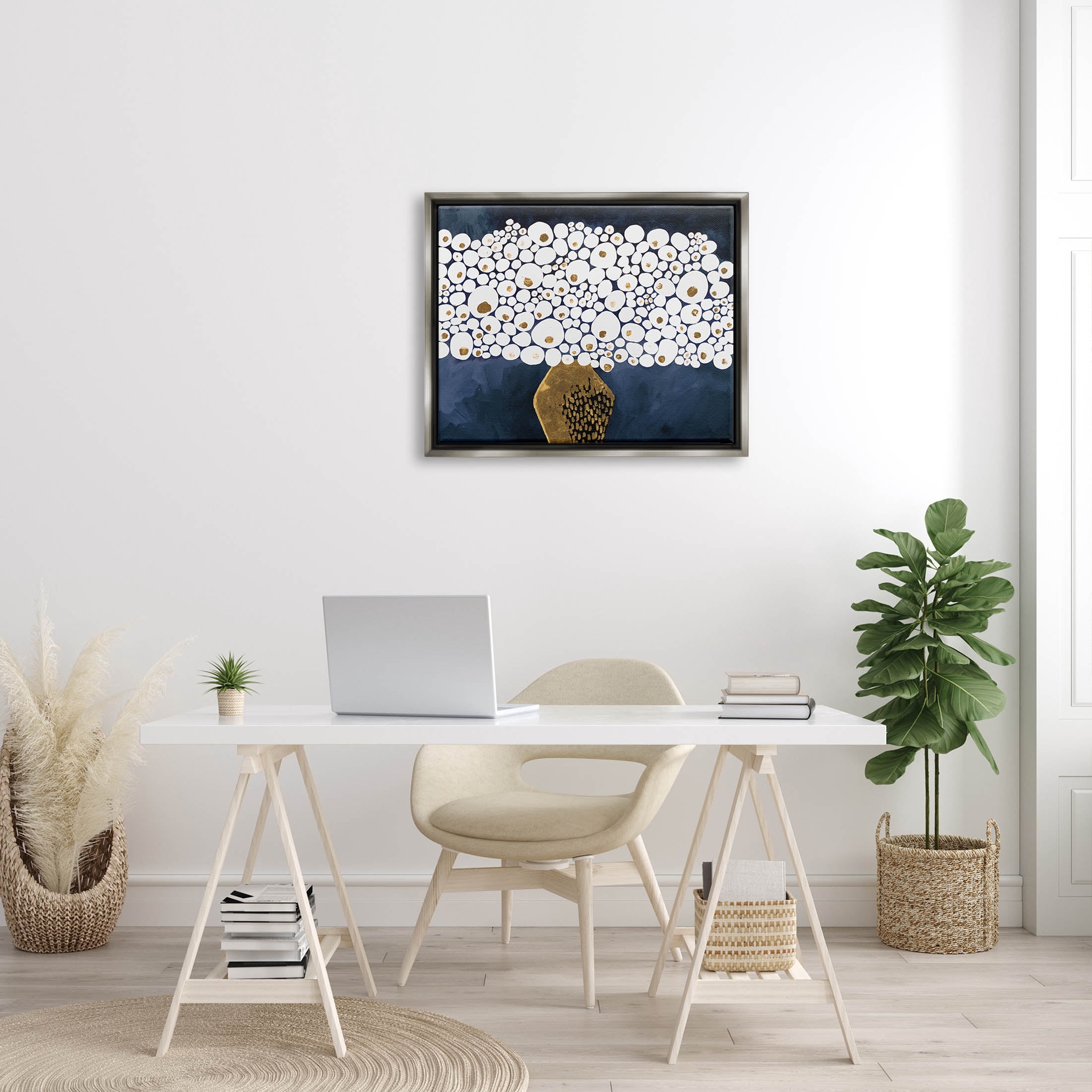 Stupell Industries Modern Circle Shape Bouquet Graphic Art Luster Gray Floating Framed Canvas Print Wall Art, Design by Ruth Fromstein