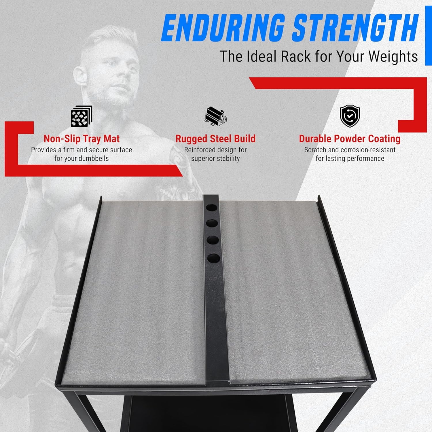 FEBTECH Large Compact Dumbbell Rack & Stand with Storage Tray & 150 LB Capacity