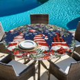 thumbnail image 6 of Navy Blue Christmas Round Tablecloth, Fitted Table Cover with Elastic for 36"-44" Round Tables, Gnomes Xmas Tree Poinsettia Eucalyptus Table Cloth Outdoor Indoor Dinning Party Waterproof Tablecloths, 6 of 7