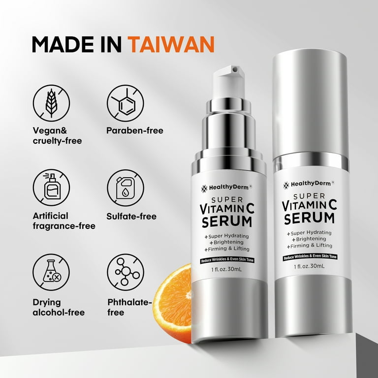 HealthyDerm Super Vitamin C Serum, Niacinamide, Hyaluronic Acid