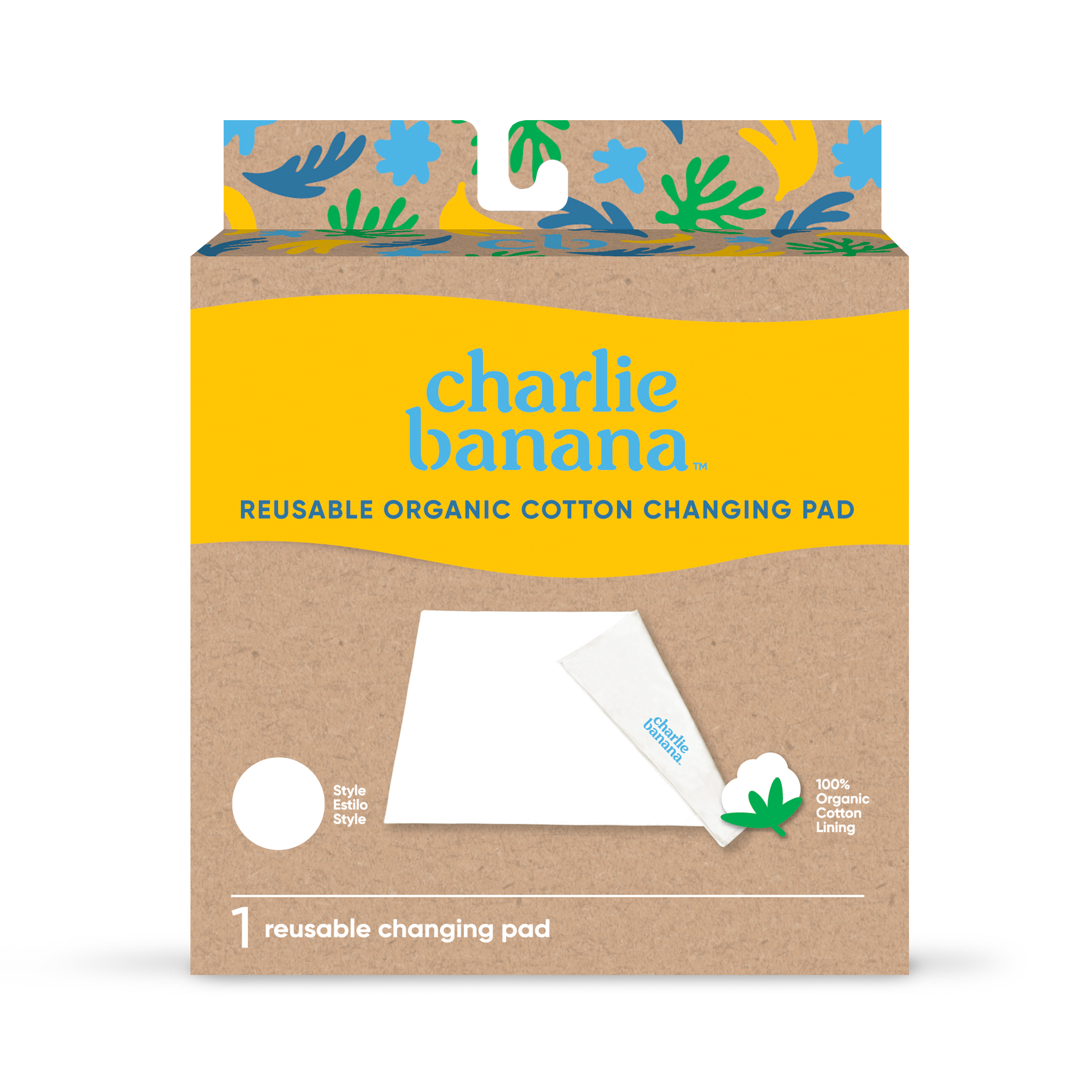 Charlie Banana Reusable and Washable Organic Cotton Changing Pad, Multi-Color White - 1 Pack