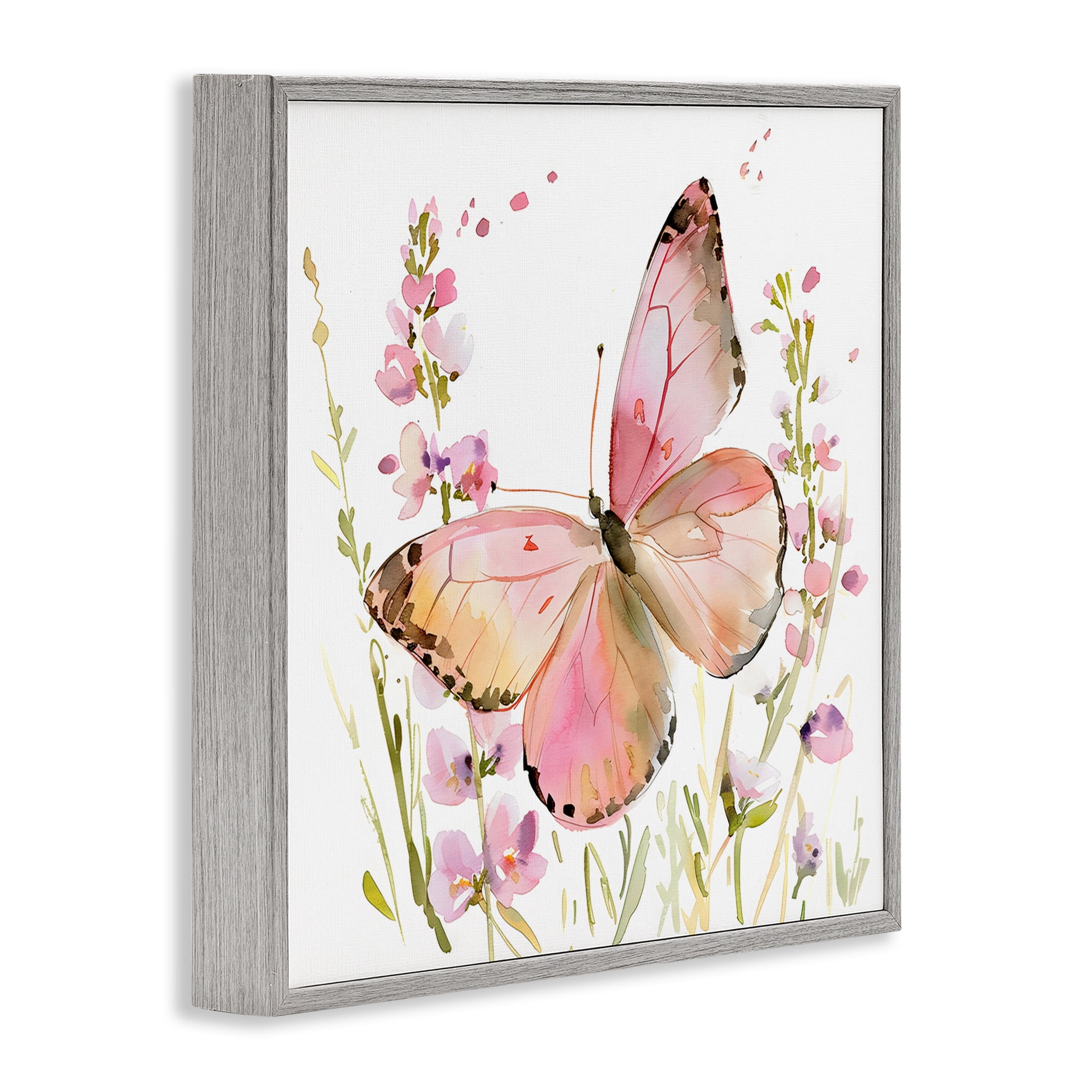 Stupell Industries Colorful Spring Butterfly Pink Gray Framed Giclee Art, design by Creative Studio