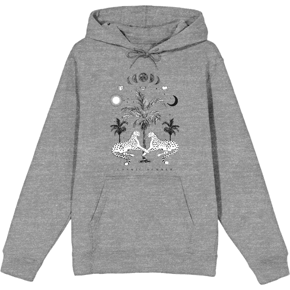 Cosmic Summer Cheetahs Long Sleeve Adult Hooded Sweatshirt-Medium-Heather Gray