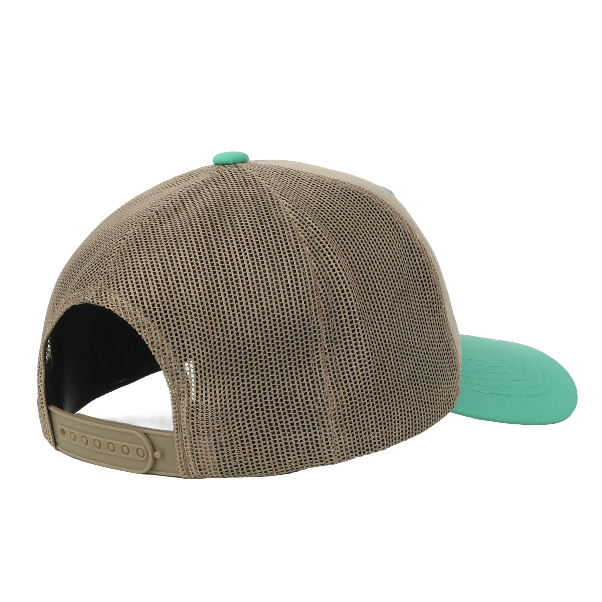 Beige/Green 5-Panel Fishing Cap – Structured Mid Profile, Embroidered, Snapback, One Size