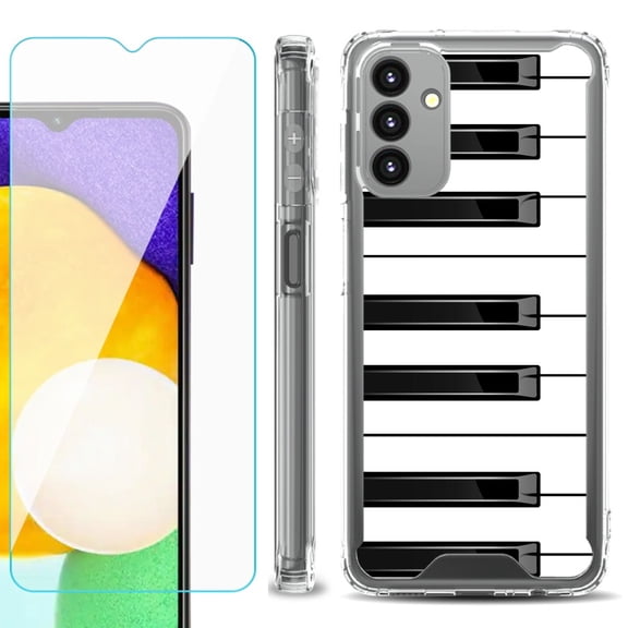 Shockproof Bumper Phone Case for Samsung Galaxy A13 5G, with Tempered Glass Screen Protector, by OneToughShield ® - Piano Design