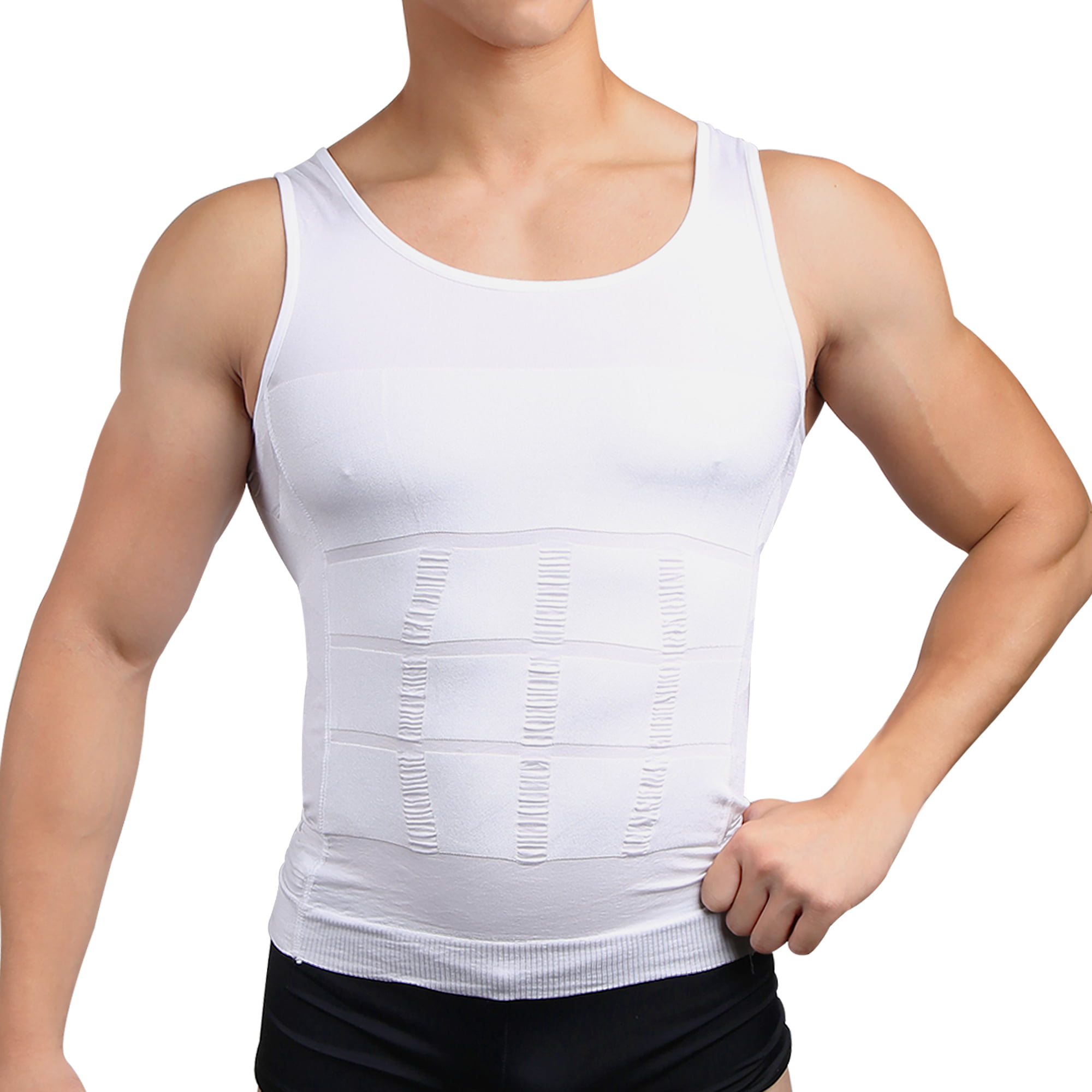 2 Pcs M White Mens Slim Body Shaper Tummy Belly Underwear Vest Shirt ...