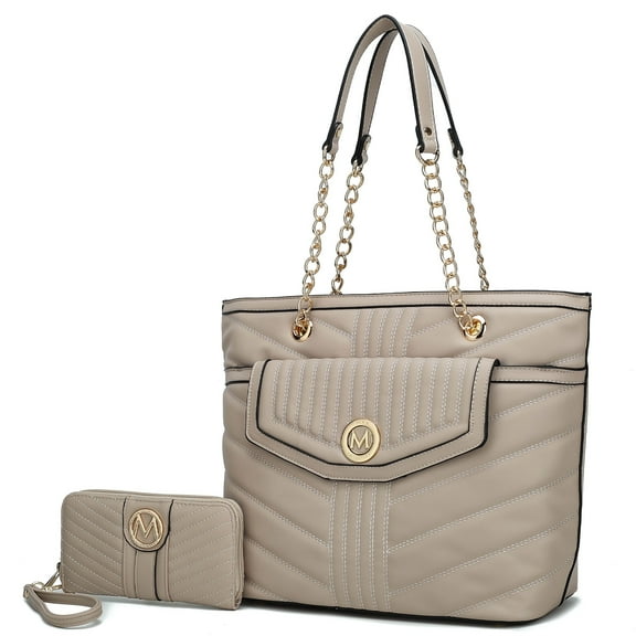 MKF Collection Chiari Vegan Leather Women Tote Bag with Wallet Bag by Mia K - Taupe Beige