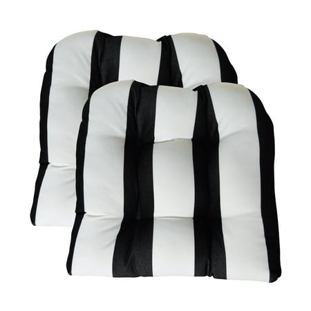 Sunbrella Black And White Stripe RSH Decor Sunbrella Cabana Classic 2 Piece Wicker Chair Cushion Set - Indoor/Outdoor 2 Matching Wicker Chair Cushions - Black & White Stripe ()