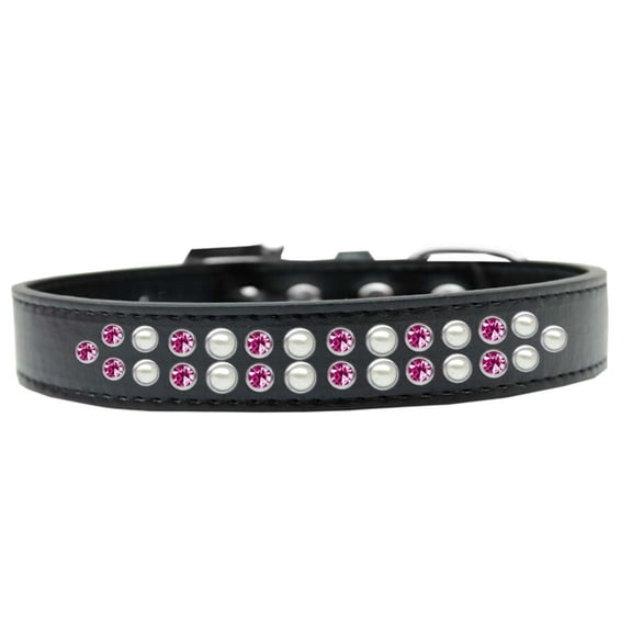 Dog, Puppy Pet Fashion Collar, "Two Row Pearl And Pink Crystal Rimsets"