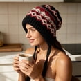 thumbnail image 3 of Women Hats for Winter Thick Knit Cozy Winter Ski Hat with Ear Covers，Vintage Pattern, 3 of 9