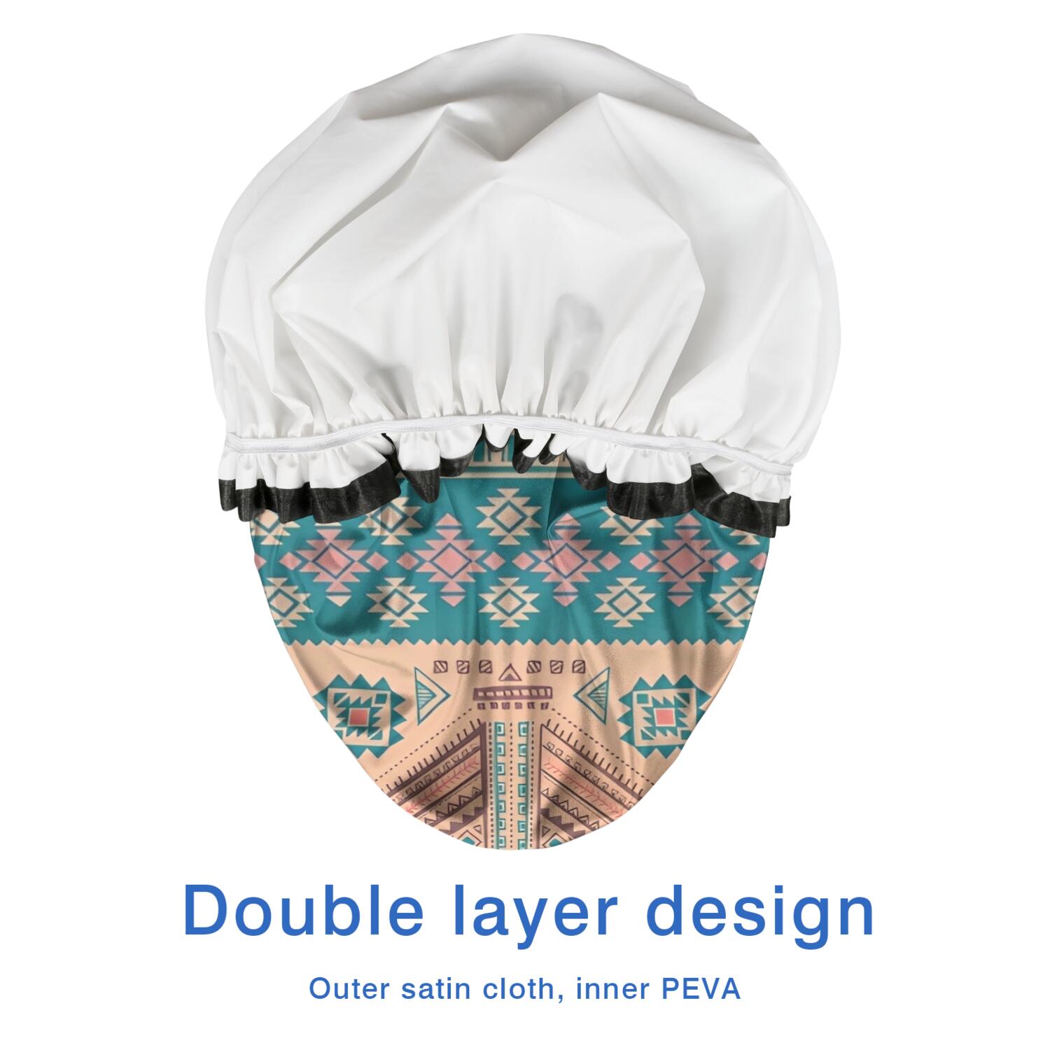 Shower Caps,Multicolor Geometric Boho Pattern Waterproof Shower Cap for Women 4 Pieces,Double Reusable Hair Cover for Shower PEVA Elastic Stretch Hem