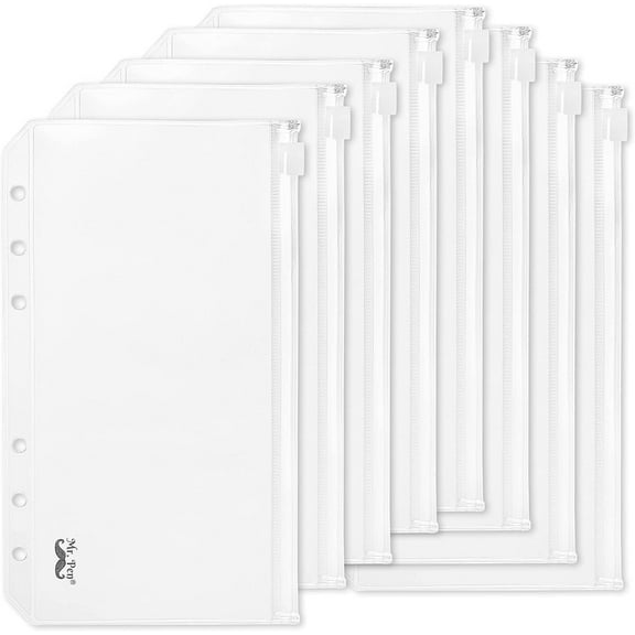 Mr. Pen- A6 Binder Pockets, 8 Pack, 6 Holes, A6 Binder Inserts, A6 Binder Cash Envelopes, Clear Cash Envelopes, Zipper Envelopes, A6 Binder Envelopes, Clear Zipper Pouches for Binders, A6 Zipper Pouch