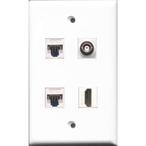 RiteAV - 1 Port HDMI and 1 Port BNC 2 Port Cat5e Ethernet White Wall Plate