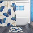 thumbnail image 2 of Bath Curtain & 66x72in Non-Slip Bath Mat Set 12-Grommet Shower Curtain Memory Foam Bath Rug Watercolor Blue Butterfly, 2 of 7
