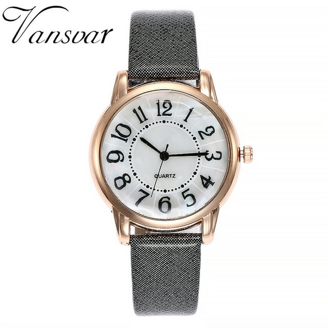 Reloj de cuarzo para mujer, relojes para mujer vansvar Reloj de pulsera analógico con correa de cuero de cuarzo informal para mujer Reloj de cuarzo