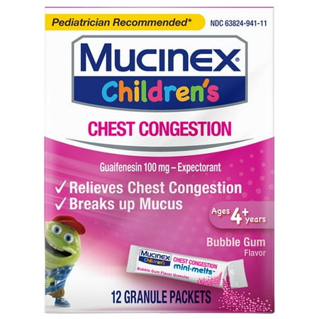 Mucinex Children's Chest Congestion Expectorant Mini-Melts, Bubble Gum - 12 (The Best Expectorant Cough Medicine)