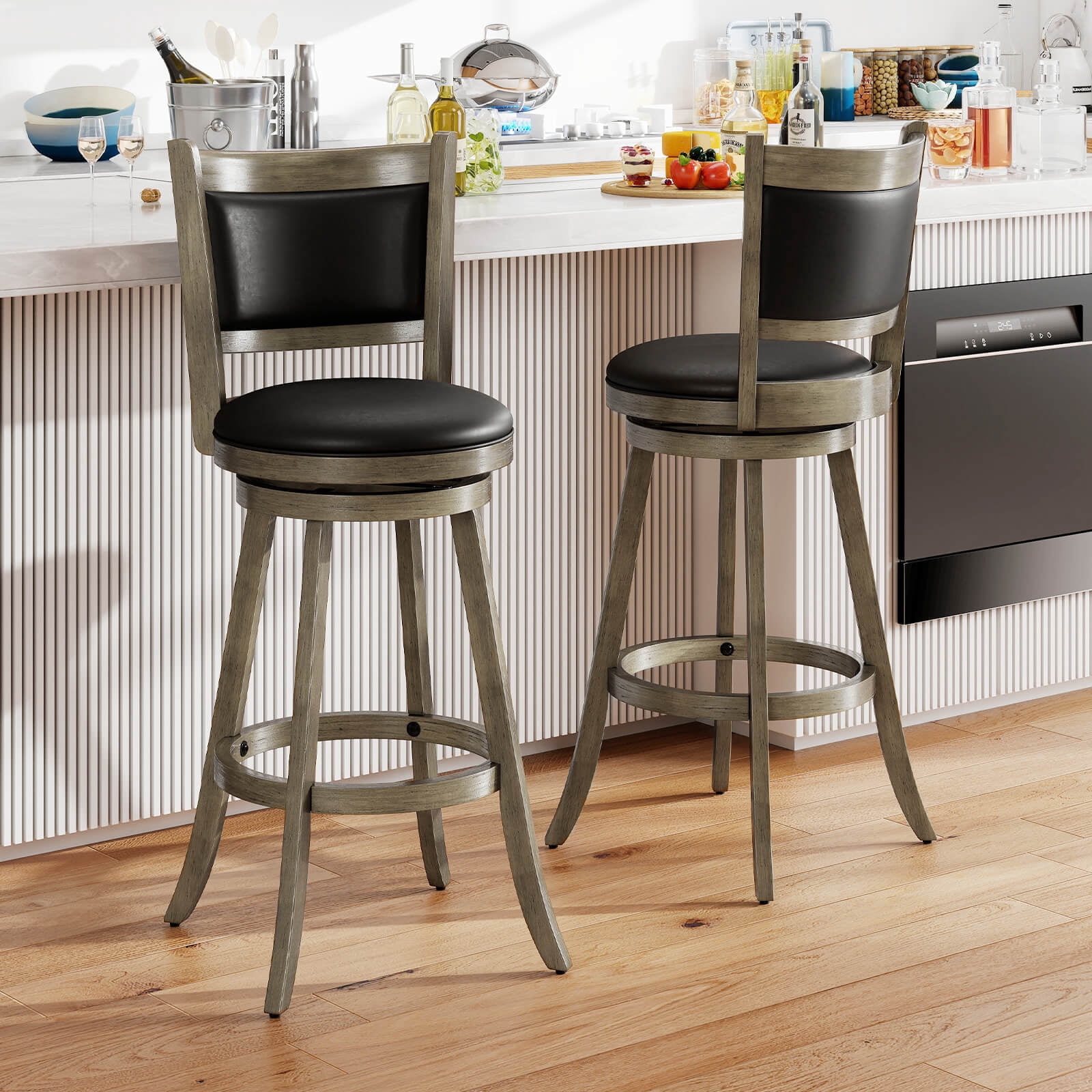 Costway 2-Piece 29'' Kitchen Counter Barstool Set, Swivel Wood