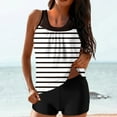 thumbnail image 2 of Hyknon Tankini Swimsuits for Women Conservative Stripe Printed Strappy Back Two Piece Set Swimsuits Summer Fashion Loose Plus Size Flowy Bathing Suits with Boyshorts, 2 of 6