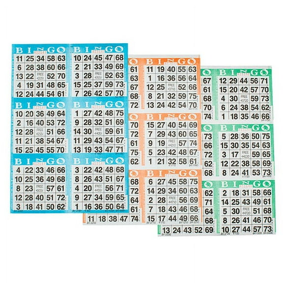 American Games Bingo Paper Game Cards - 6 cards - 3 sheets - 100 books per pack - 3 Colors, Made in USA