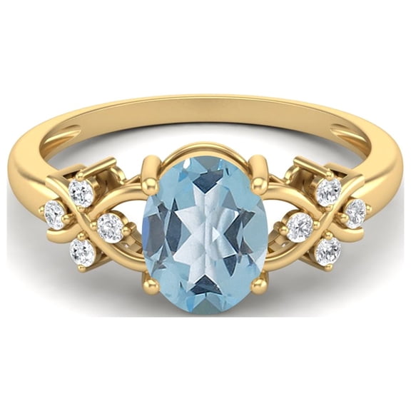 925 Silver Gold Vermeil 8X6 MM Oval Shape Blue Topaz Women Valentines Day Gifts Ring