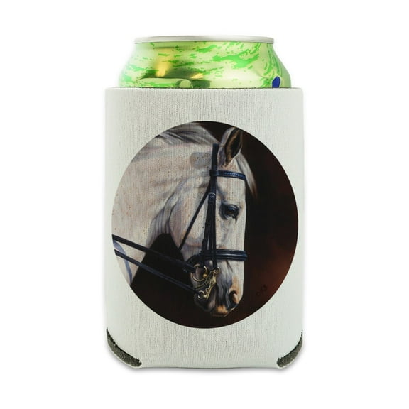 Beautiful White Horse Reins Tack Harness Can Cooler - Drink Sleeve Hugger Collapsible Insulator - Beverage Insulated Holder